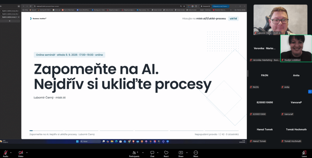 Snimek obrazovky 2026 09 09 170310 WEB | Online seminár "Zabudnite na AI. Najskôr si upracte procesy"